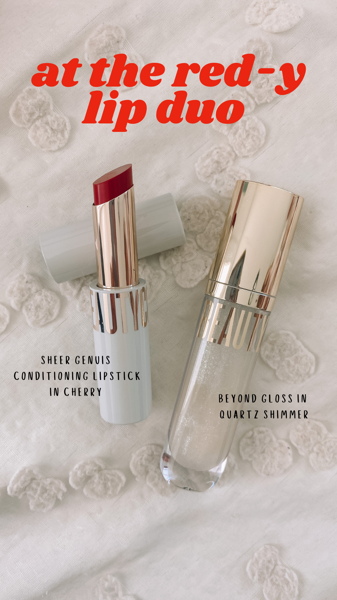 red lipstick and shiny lipgloss - new makeup skincare and body care
